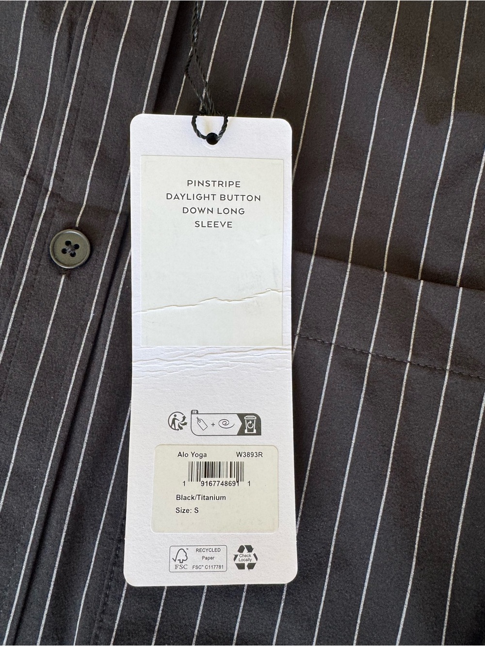 ALO Yoga Black Pinstripe Button-Down Shirt - Picture 2 of 3